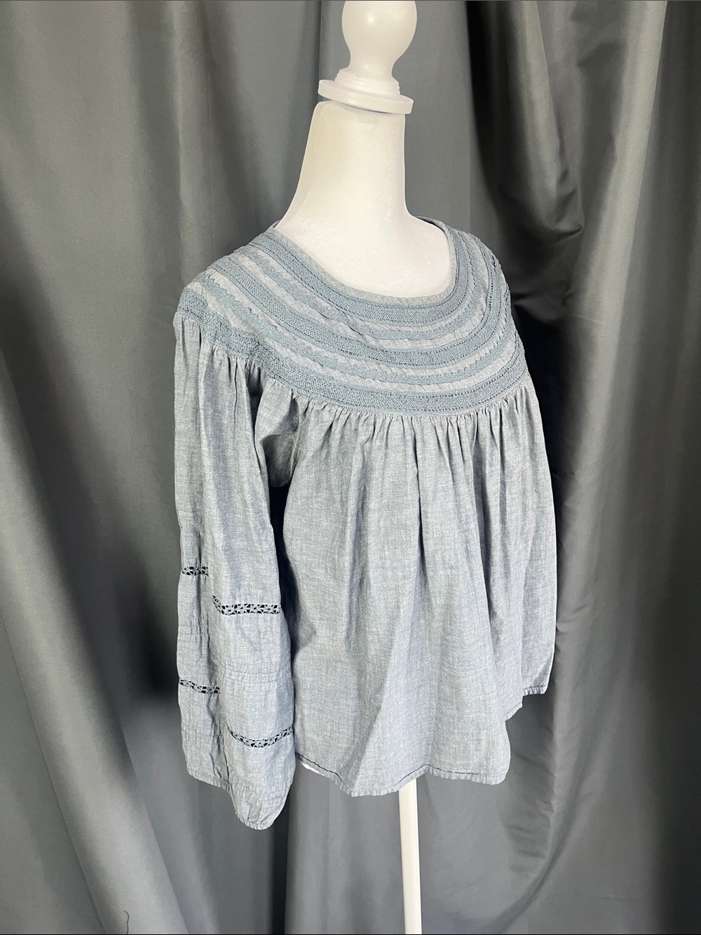 GAP Light Blue Women's Peasant Blouse with Embroidered Yoke